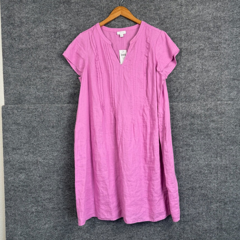 J Jill Love Linen Dress Womens XLP Camellia Pink Shift Pintuck Pockets Coastal